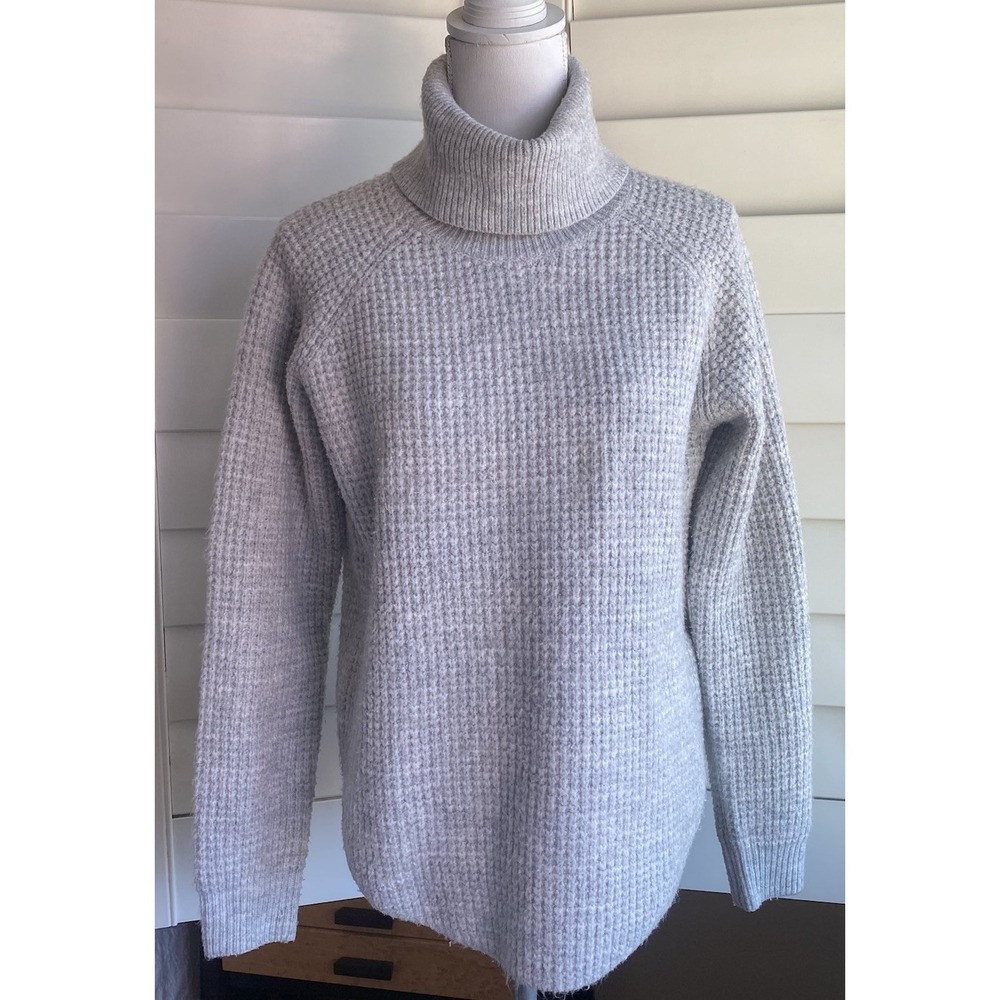 Kuhl Sienna Sweater‎ Turtleneck Waffle Texture Knit Light Gray Women Size M Hike